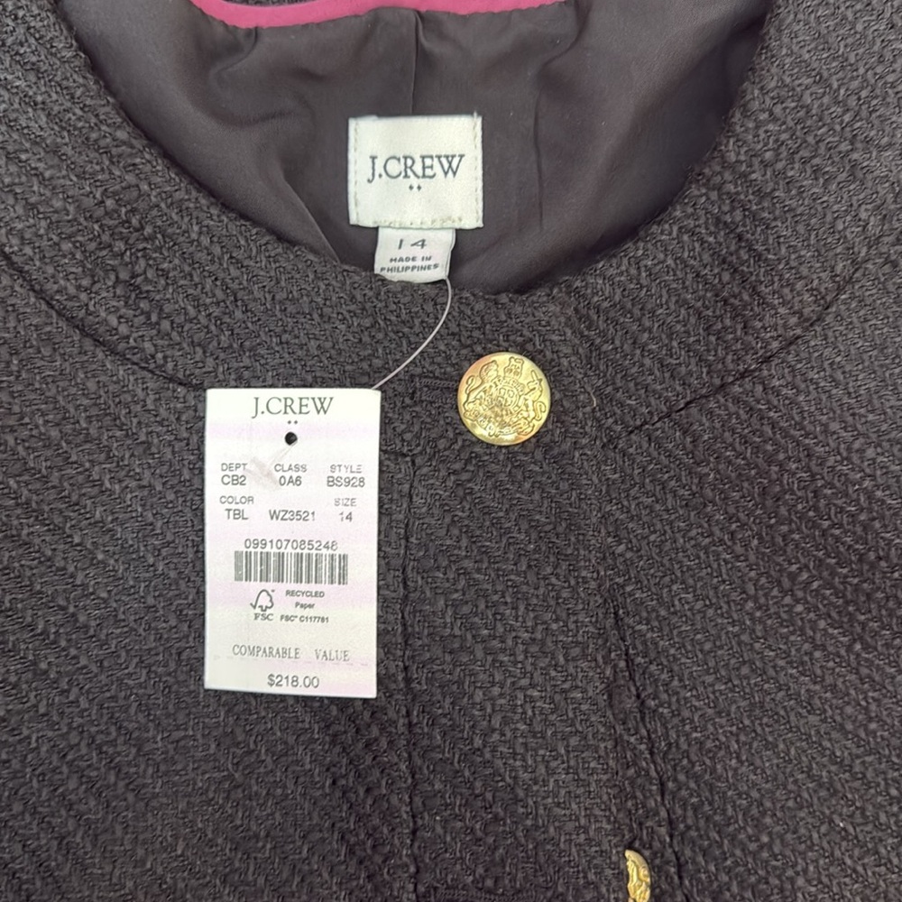 NWT J. Crew Plus Size Black Tweed Lady Jacket, Size 14 - Picture 4 of 6